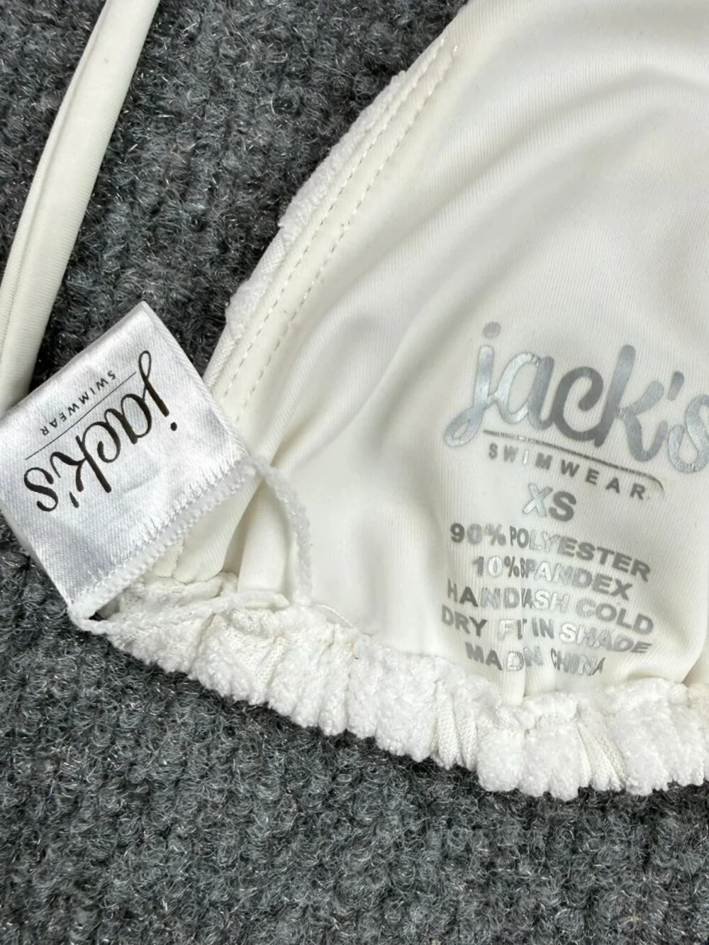 Jack's Swimwear White Textured Triangle Bikini Top Halter String XS